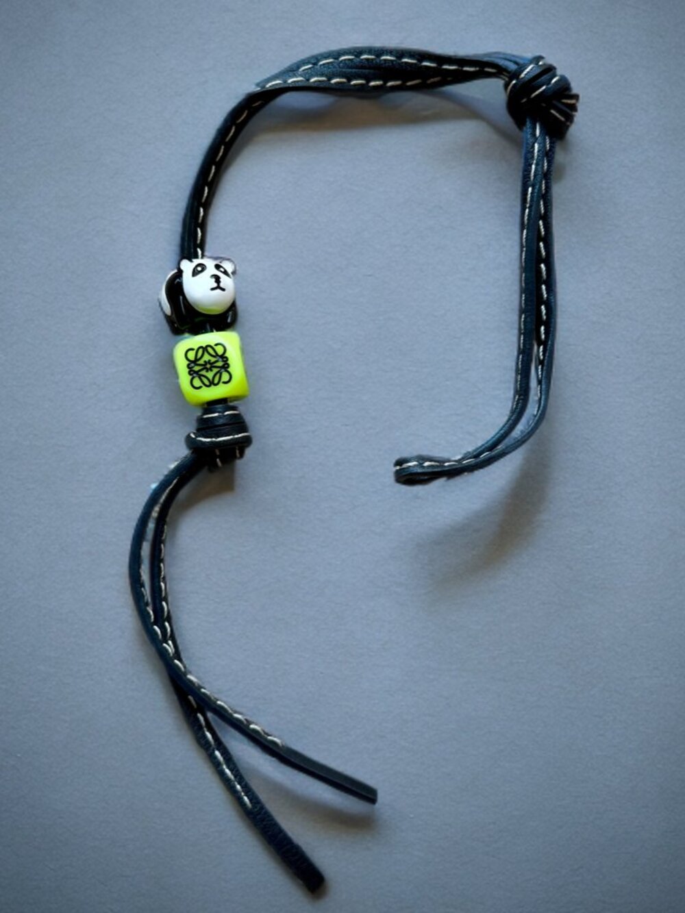 Loewe Black Leather Bag Charm Panda Smile Dice Personalization Strap
